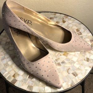 Sweet Pale Blush Rhinestoned Kitten-Heeled Pumps by RSVP (8W)